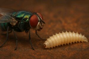 A fly and larvae